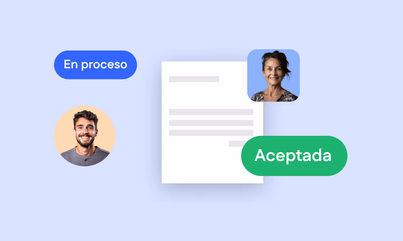 Documento con dos fotos de perfil, una etiquetada «En proceso» y otra «Aceptada».