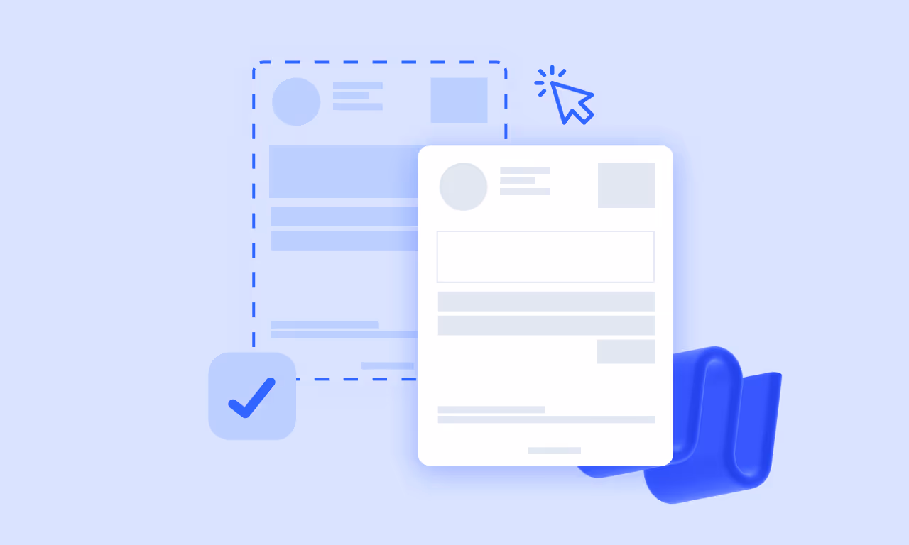 Ilustración de una interfaz digital con un cursor haciendo clic sobre un documento con un check, indicando selección o aprobación.